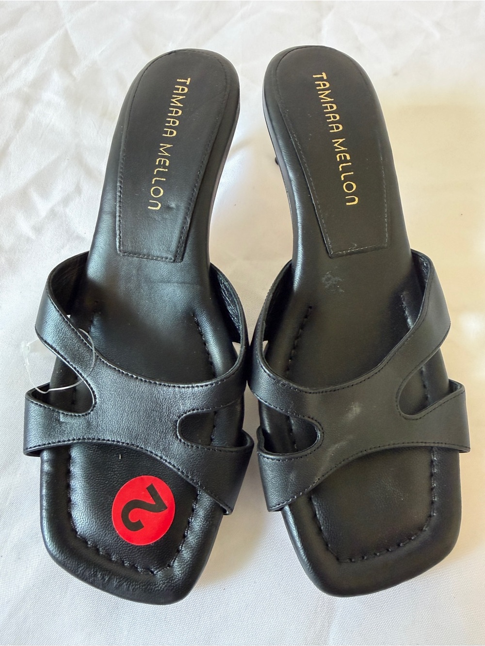 Tamara Mellon Black Leather Cutout Slide Mules